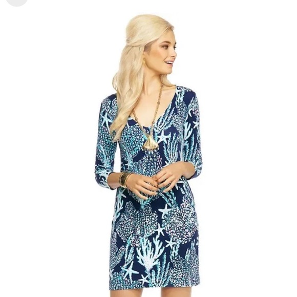Lilly Pulitzer Clark V Neck French Terry Good Reef Dress - Picture 1 of 4